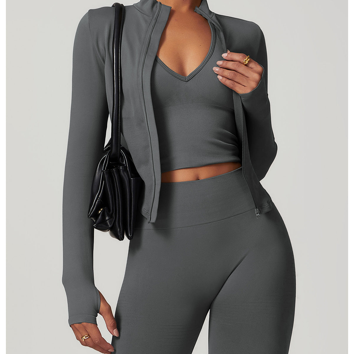 Stand Collar Long Sleeve Zipper Yoga Jacket Women Tight Quick Drying Clothes Outdoor Fitness Sports Top