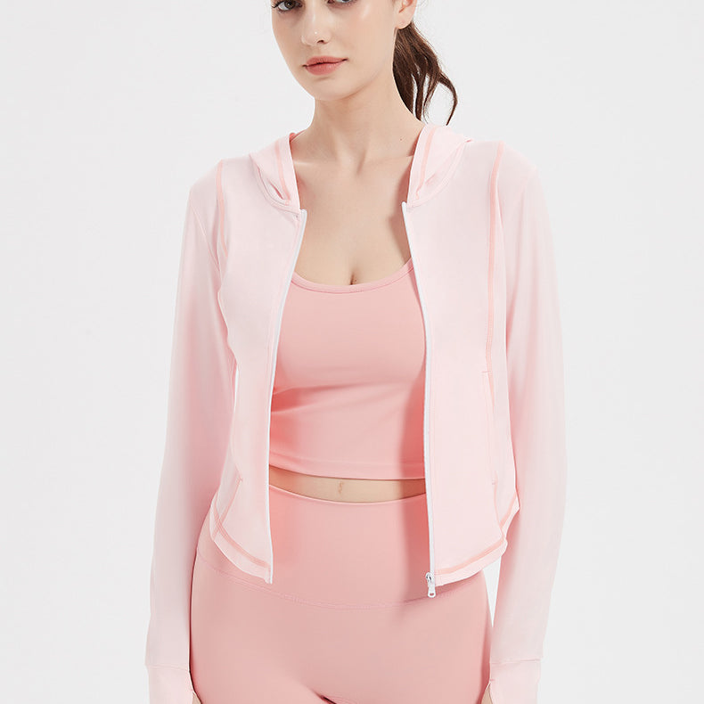 Sports Jacket Women High Elastic Hooded Quick Drying Top Violently Sweat Running Training Yoga Clothes Coat