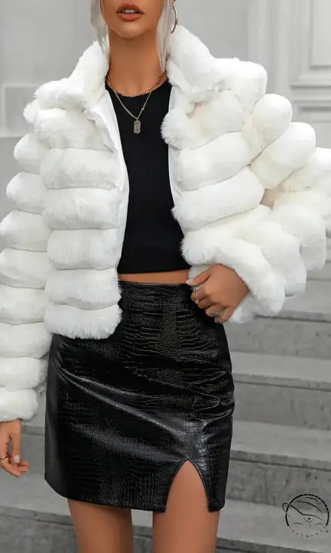 White faux fur jacket for autumn winter faux coat