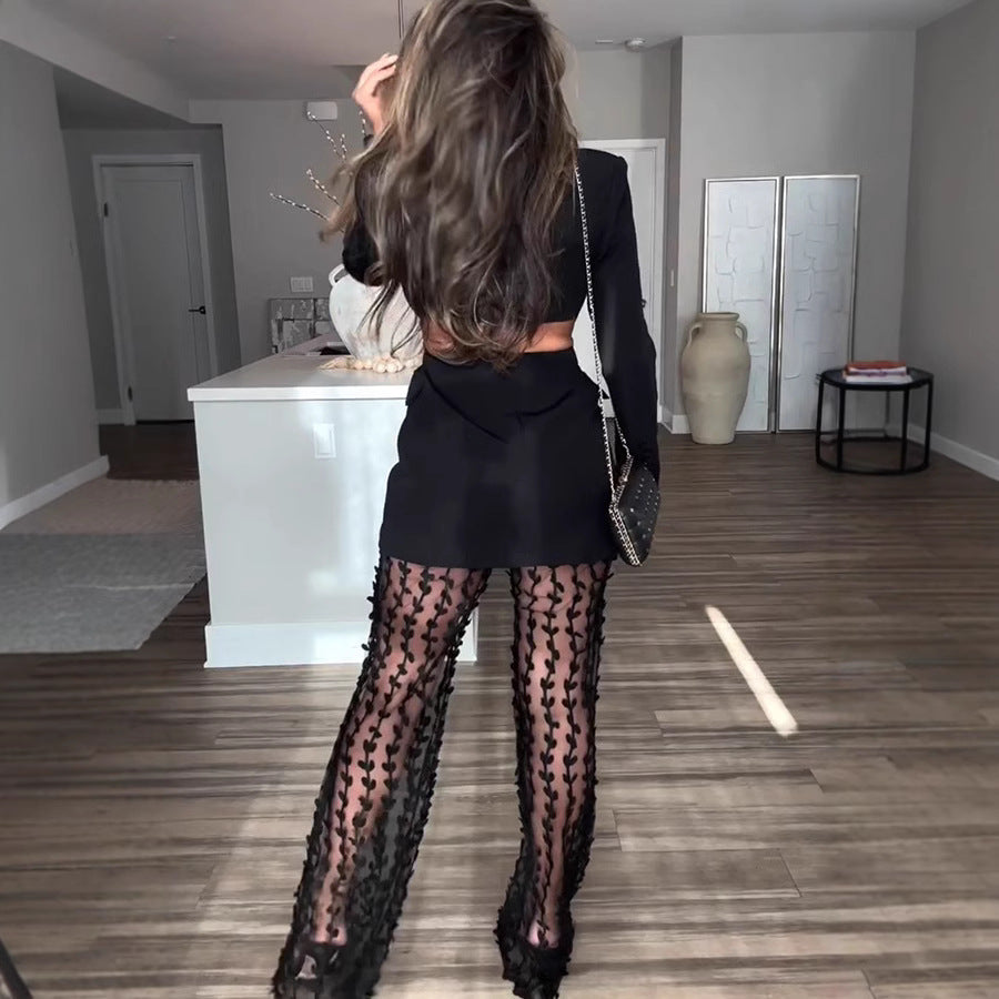 Woman in black outfit showcasing Casual Loose Party Two Piece Set, stylish ملابس fashion