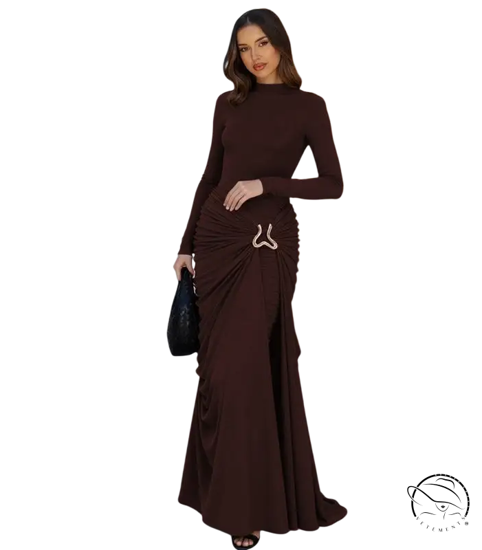 Sleek langry fashion chocolate brown mermaid gown with ruched waist