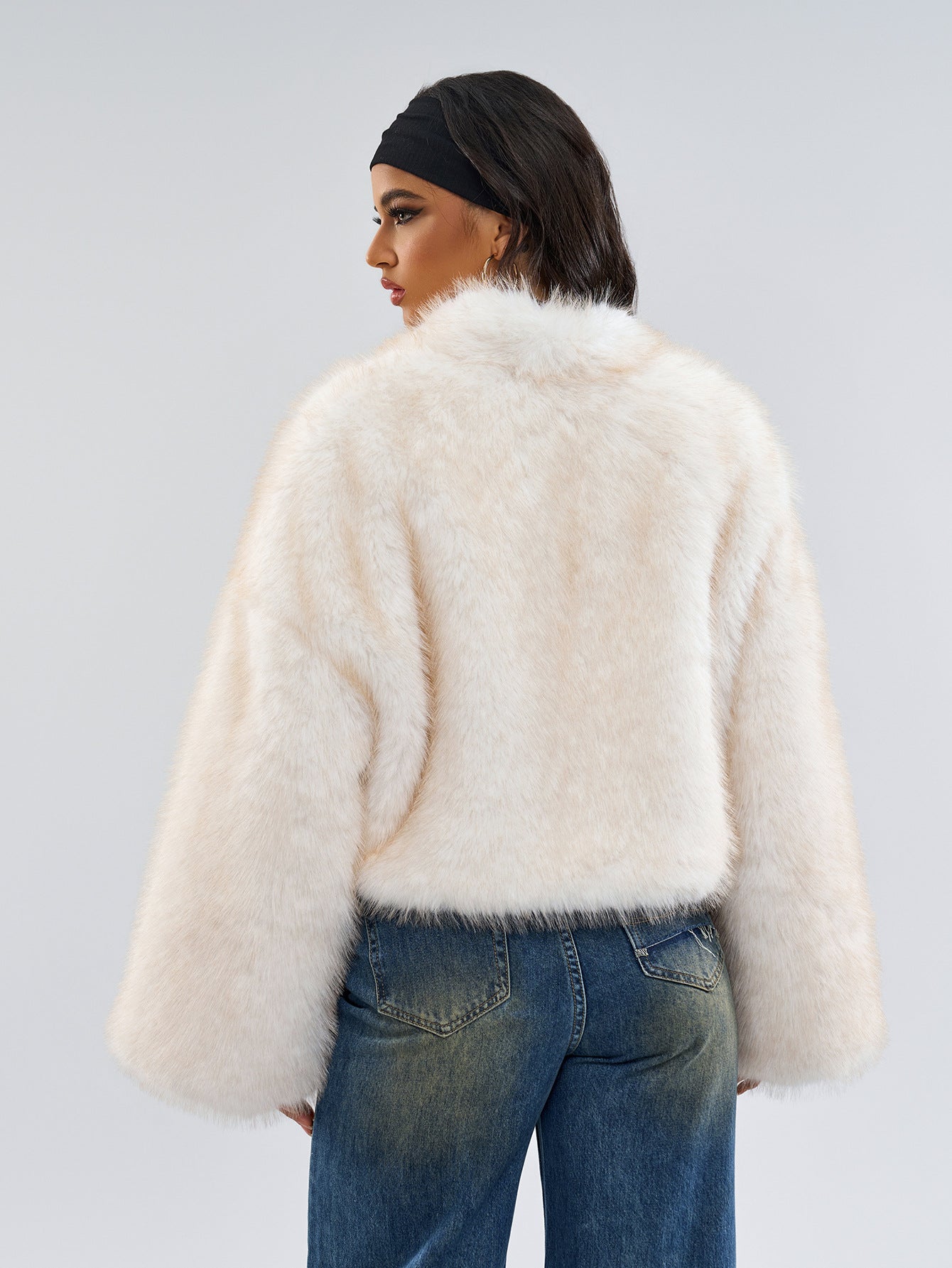 Creamy faux fur jacket from Fur Short Coat collection, perfect for luxury fashion ملابس