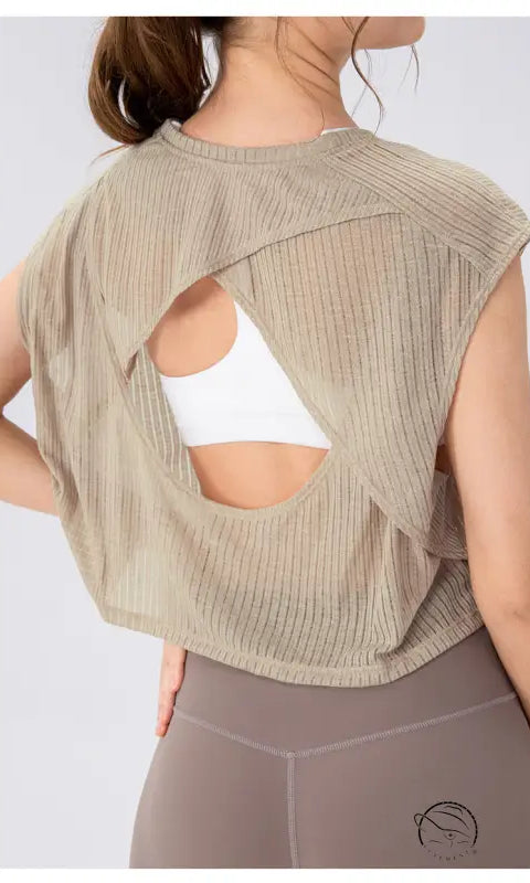 Summer Yoga Blouse Women Hollow out Cutout Breathable Sleeveless Top Short Loose Running Sports Workout