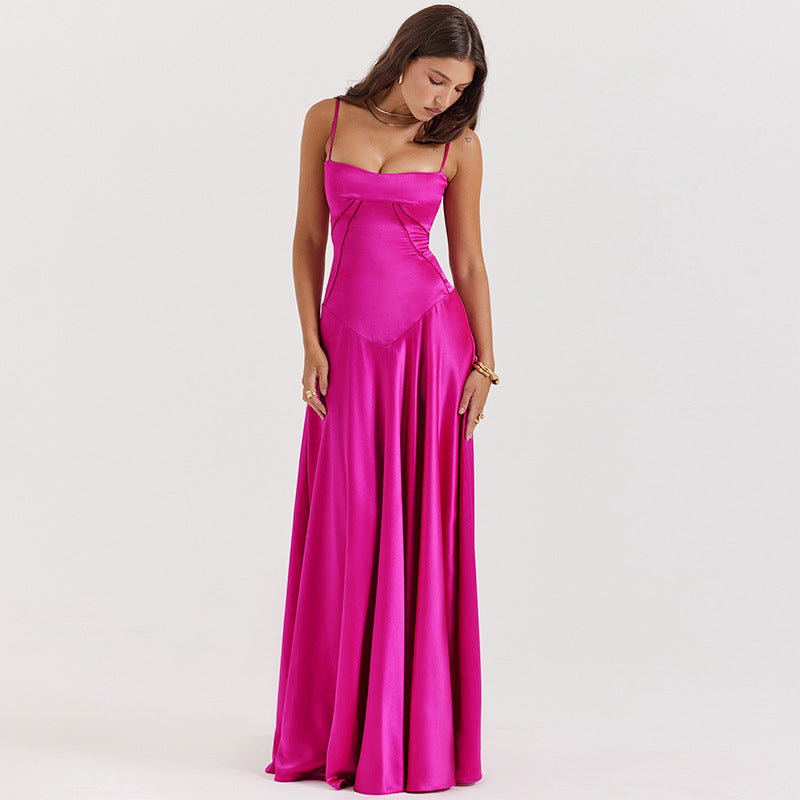Magenta satin gown from Beautiful Backless Evening Dress collection, elegant fashion ملابس