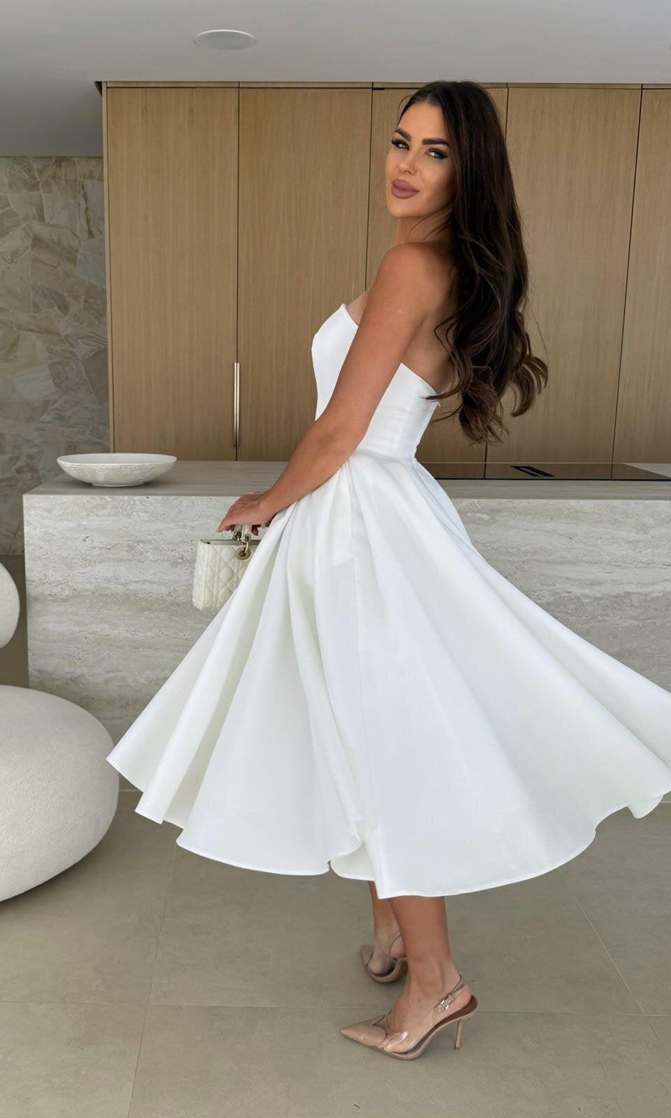 Stylish White Strapless Midi Dress from Gorgeous Midi Dress collection in Fashion