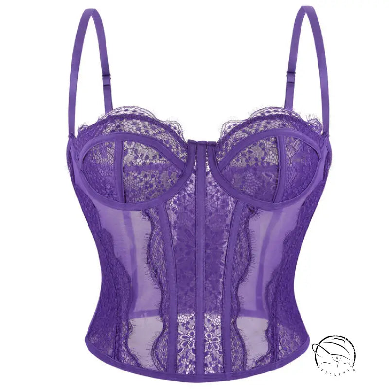 Langry purple lace camisole outerwear top bra with floral patterns
