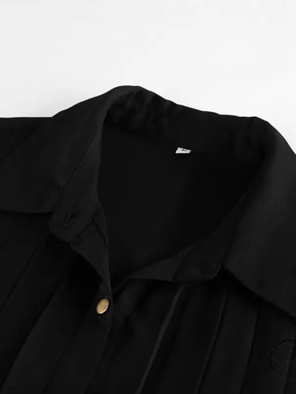 French elegant chiffon white pleated button-up shirt with long sleeves