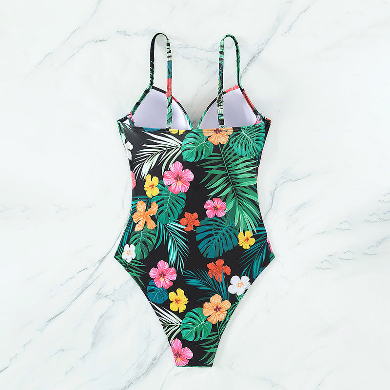 Slimming Printed Conservative one Piece Swimsuit Women Beach Bikini Spring
