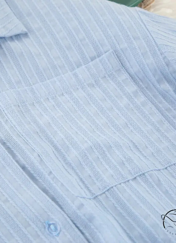 Light blue striped pure cotton long sleeves home wear shirt with chest pocket