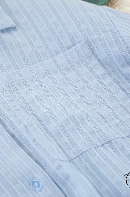 Light blue striped pure cotton long sleeves home wear shirt with chest pocket