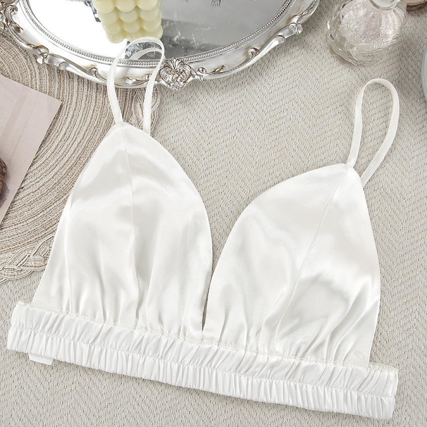 White satin bralette with adjustable straps from the Comfortable Silk Feather Nightgown collection