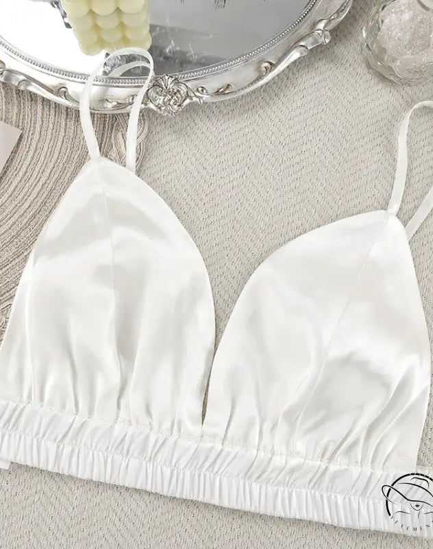 White satin bralette in comfortable silk feather nightgown