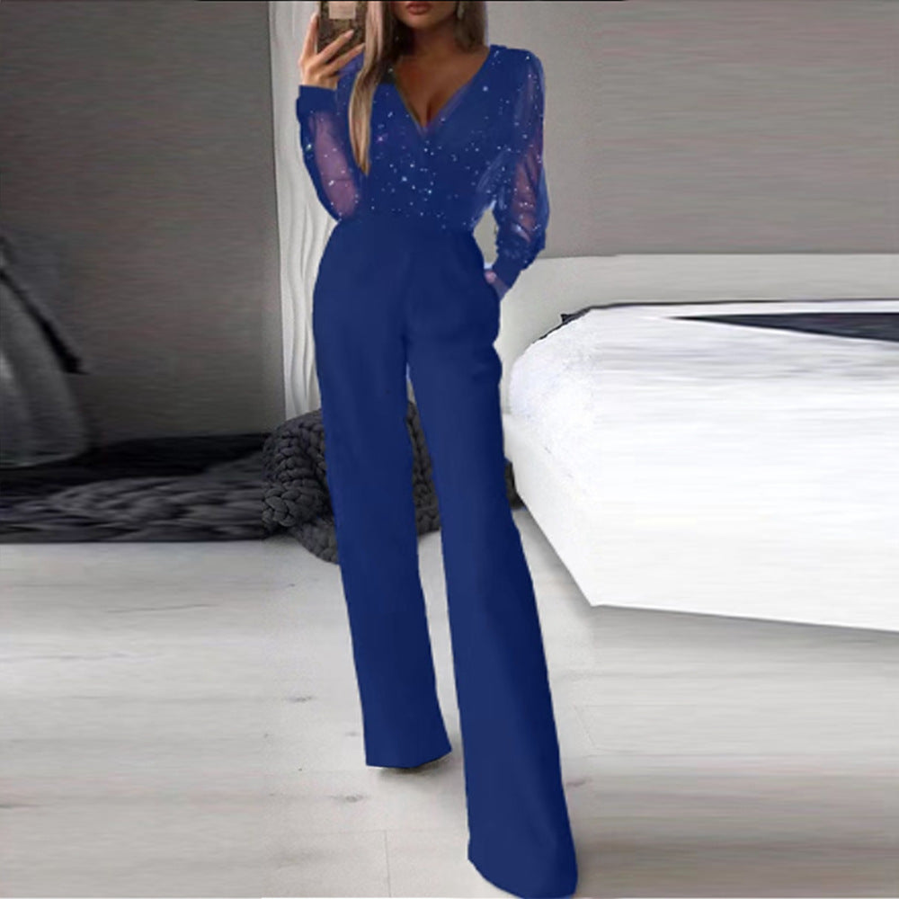 Blue sequined jumpsuit from Winter Low Cut Slim Fit Elegant Jumpsuit collection showcasing modern fashion and ملابس