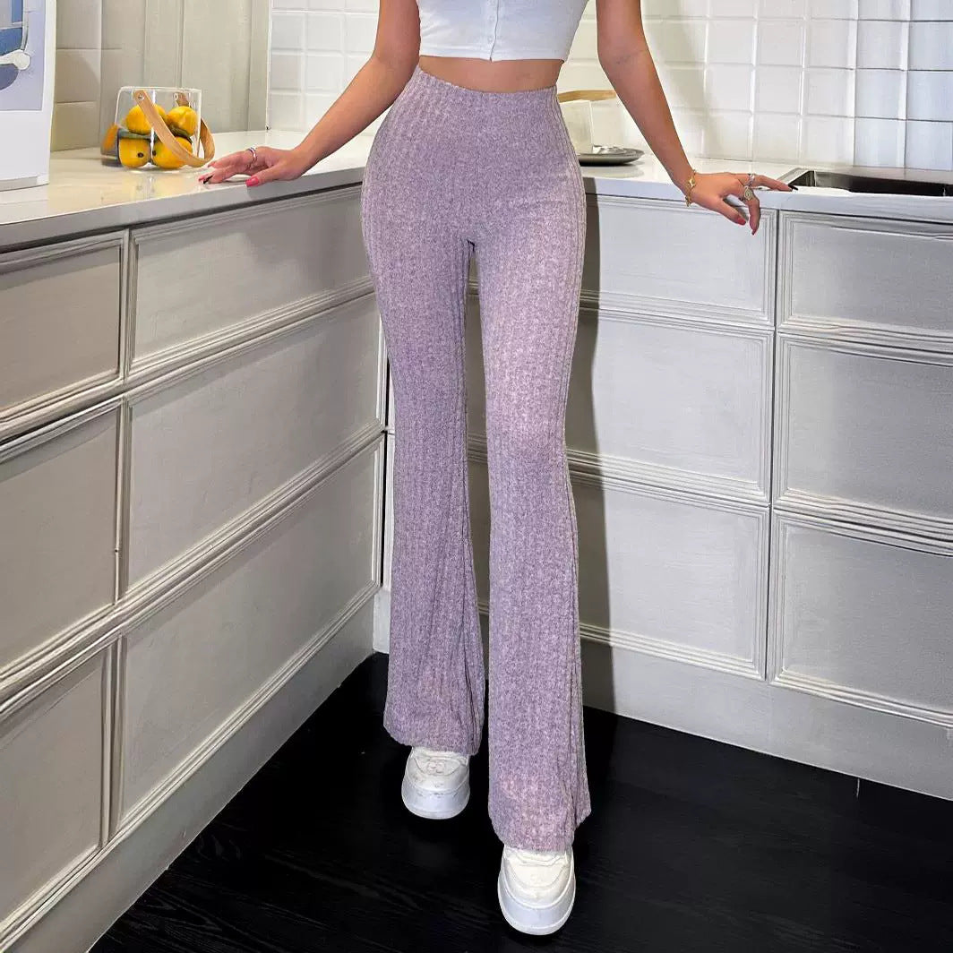 Lilac flared ribbed yoga pants embody modern fashion in women’s ملابس for casual wear