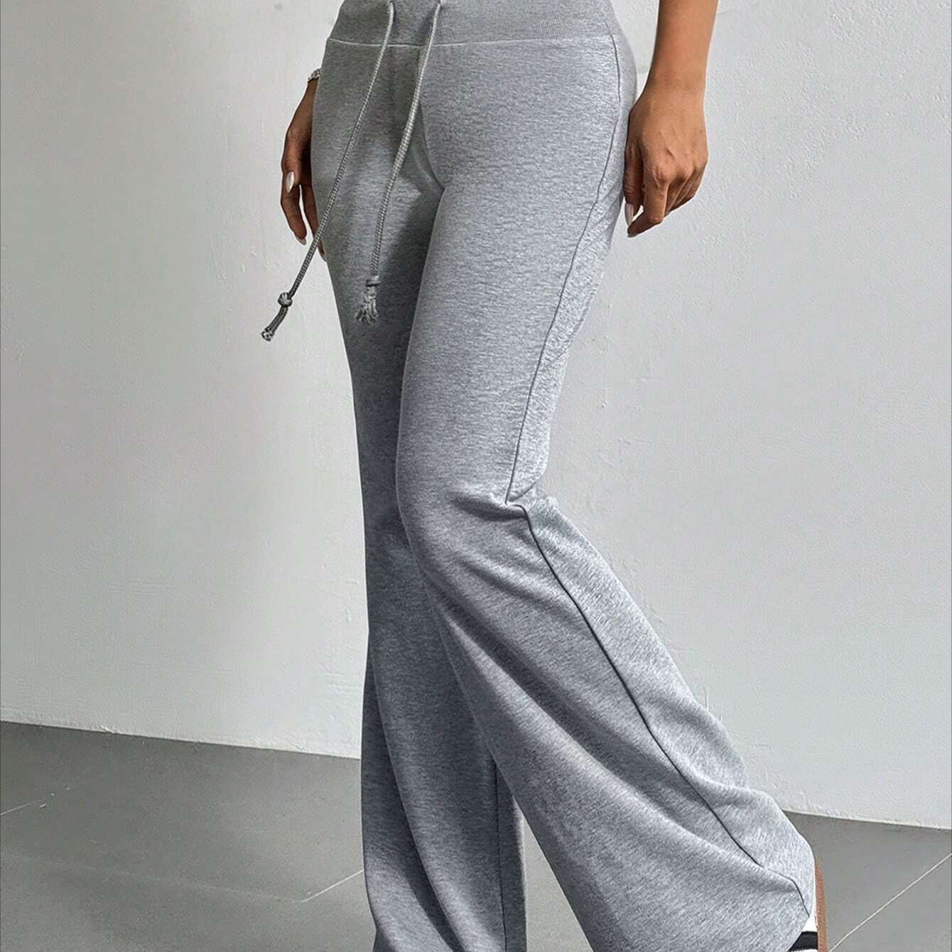 Gray drawstring sweatpants from the High Waist Casual Solid Color Bell Bottom Pants collection