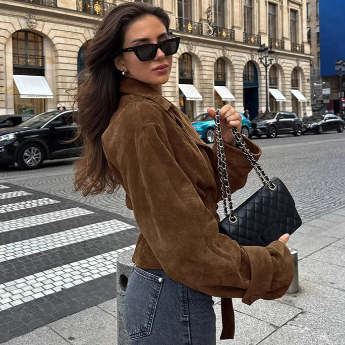 French Casual Brushed Velvet Coat