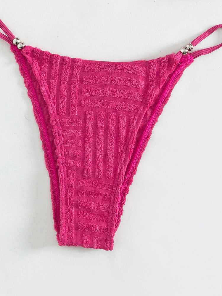 Fuchsia textured bikini bottom from Beach Beauty Bikini solid color backless high waist collection