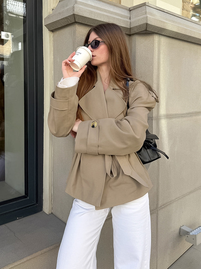 Trendy Langry fashion khaki trench coat with belt detail