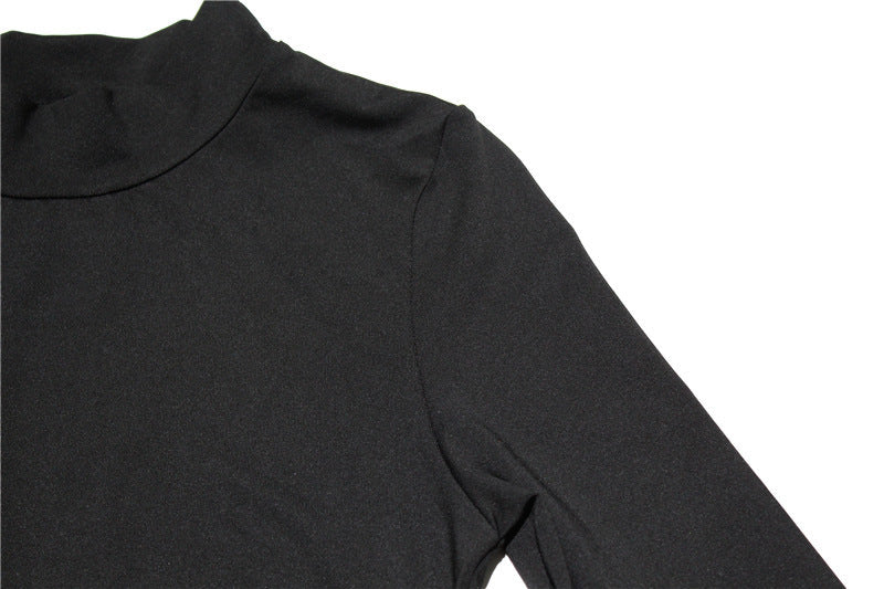 Black long-sleeved turtleneck shirt with a subtle textured fabric.