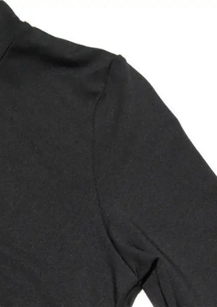 Solid color hollow cutout cropped tight turtleneck jumpsuit in black textured fabric