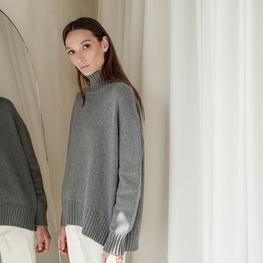 Gray langry fashion winter loose knit turtleneck sweater