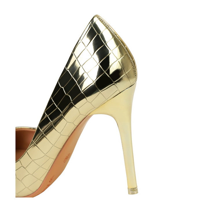 Metal Stone Pattern Retro High Heels