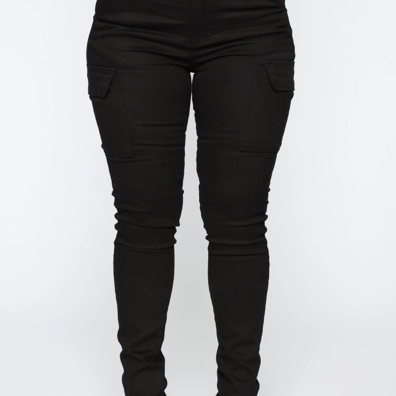 Black high-waisted cargo pants from Casual Skinny Stretch Belt Sports Pants collection