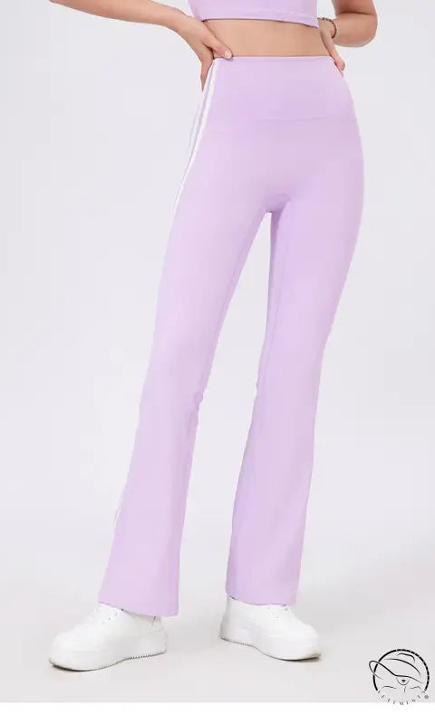 Lilac high waist yoga pants with white stripes for peach hip raise