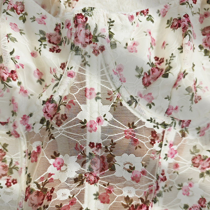 Floral lace garment on Cute Short Sleeve Corset showcasing elegant fashion design