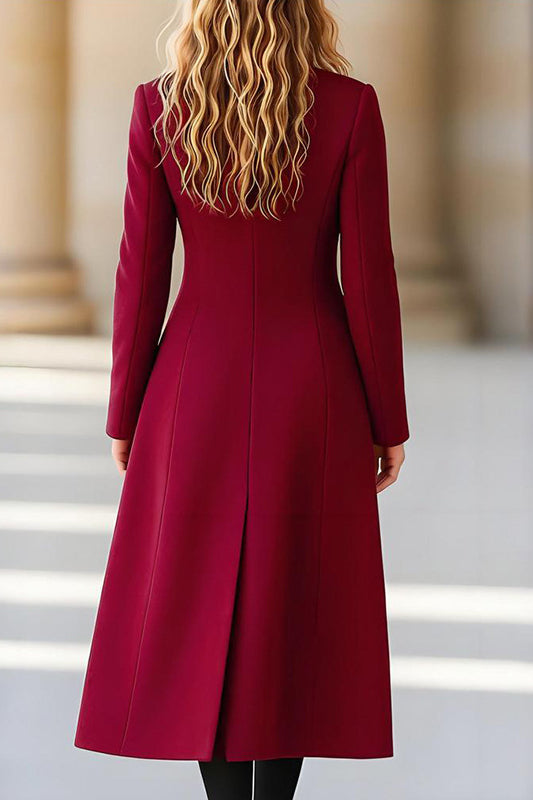 Autumn Winter double breasted long wool coat in burgundy fashion