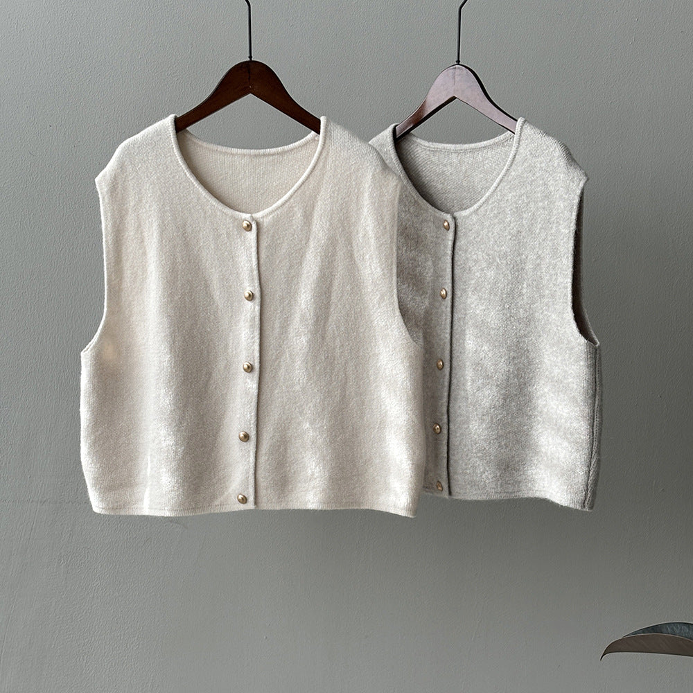 Elegant pink and gray two-buttoned sweater vests from Gentle Knitted Vest collection, perfect for fashion enthusiasts exploring ملابس