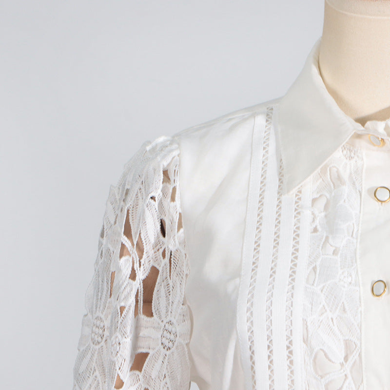 White lace-sleeved blouse featured in French High Grade maxi dress for summer fashion