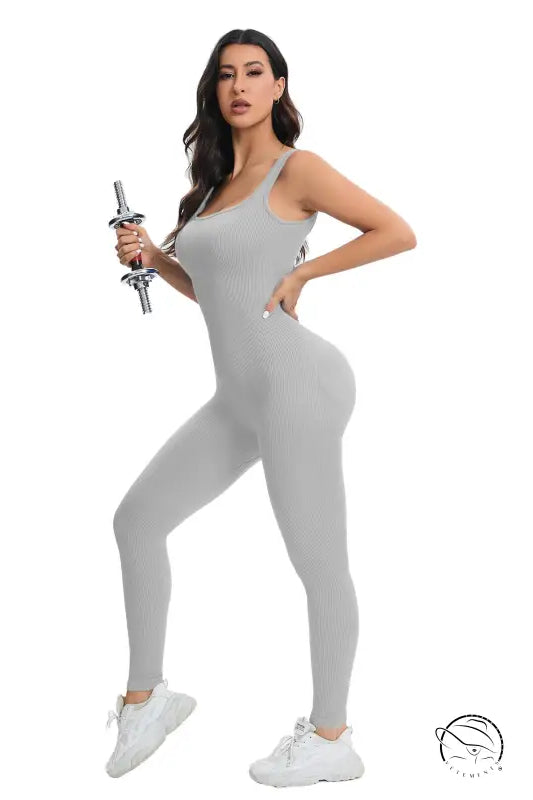 Breathable seamless knitted gray ribbed langry fashion workout suit