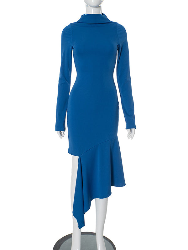 Royal blue asymmetrical Langry fashion dress with slit embellishment