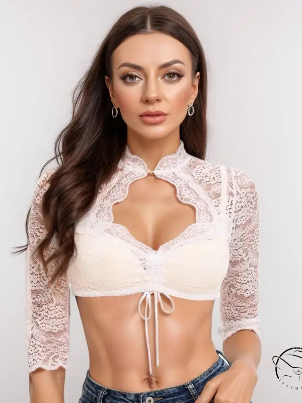 White lace stitching crop top for Beer Festival by Langry