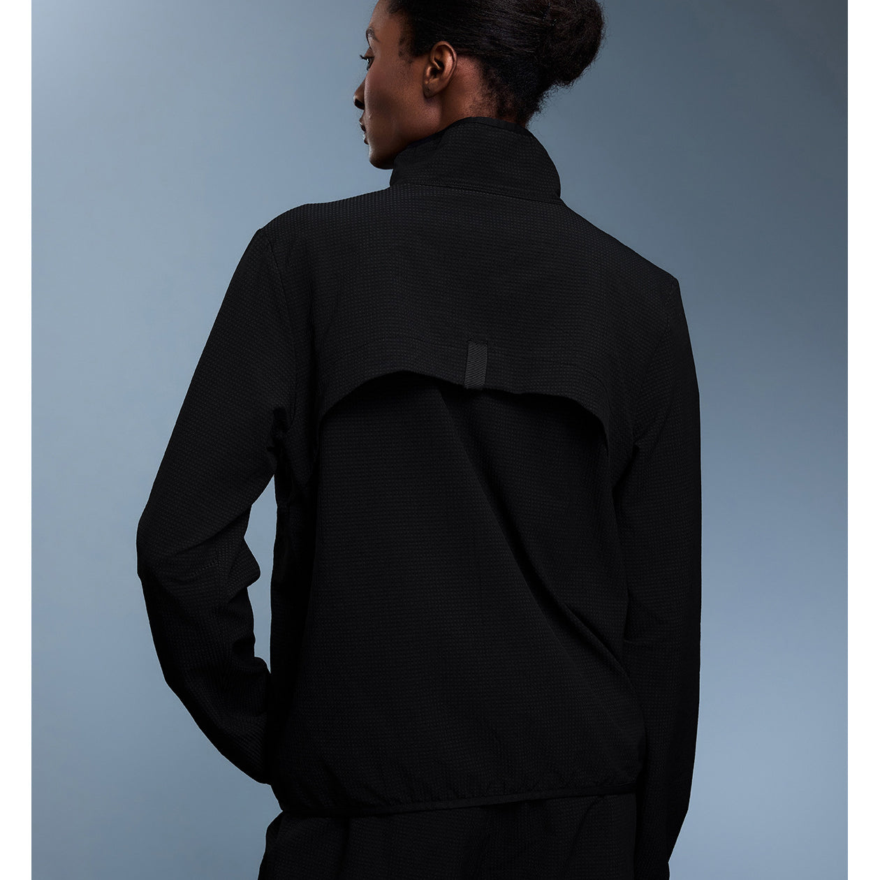 Langry black wool coat with asymmetrical back and high collar for fashion ملابس