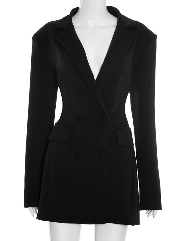 Black tailored double-breasted blazer in long sleeve fashion
