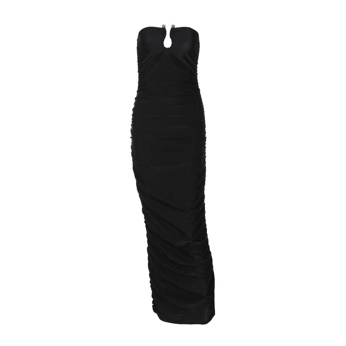 Elegant black strapless ruched dress from Magnificent Night Out collection, perfect for fashionable nightlife occasions