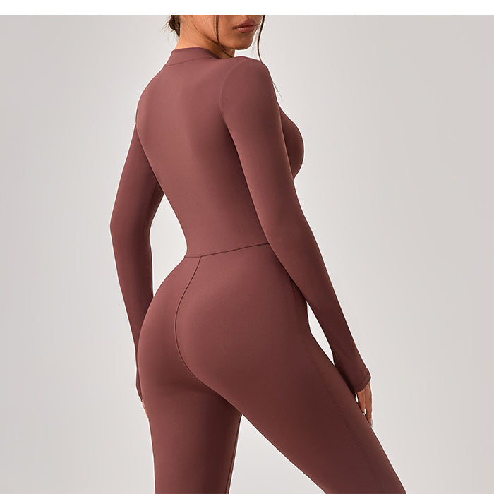 Mauve long sleeve athletic bodysuit in Comfy One Piece Sportswear for stylish langry