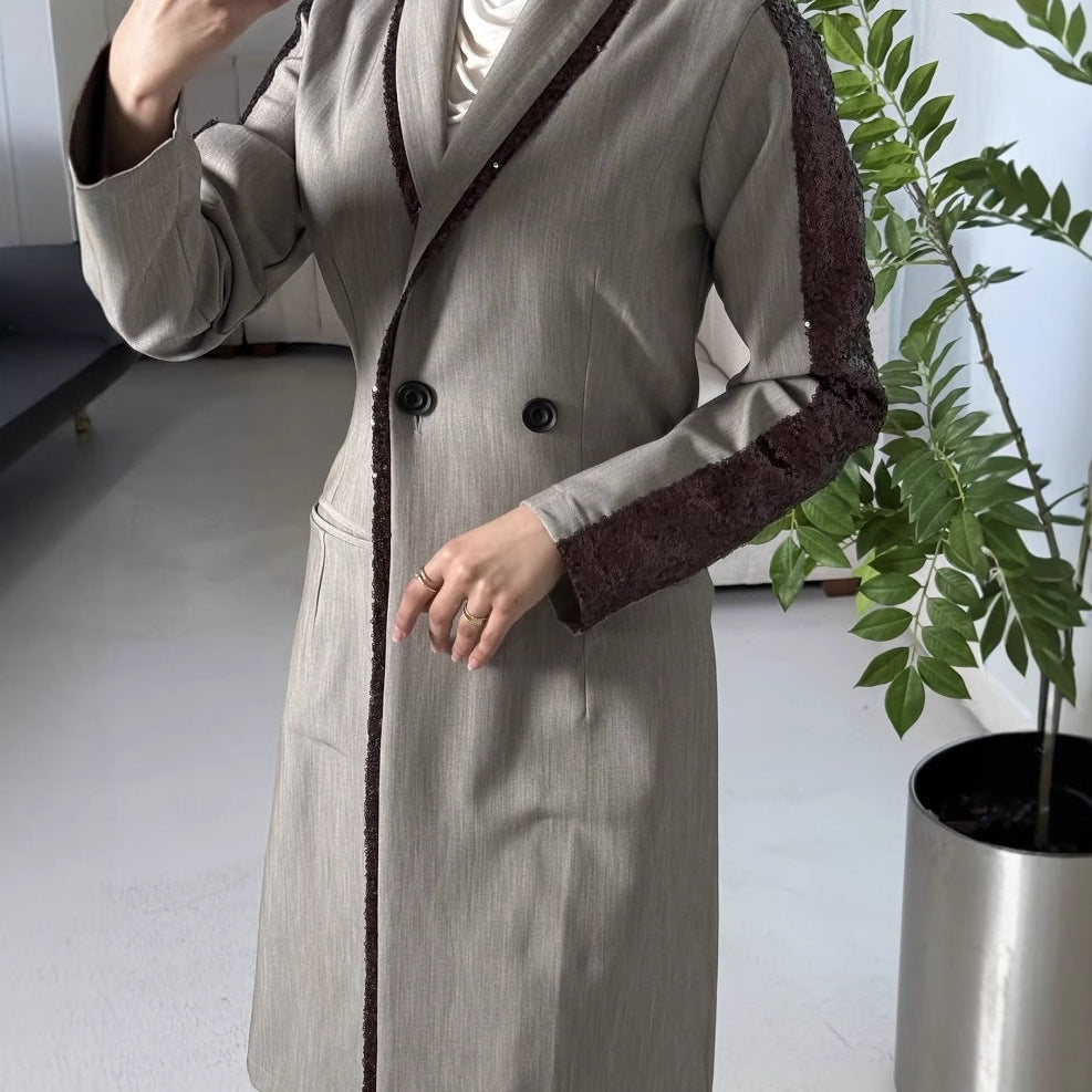 Early Autumn Heavy Stitching Mid Length Trench Coat