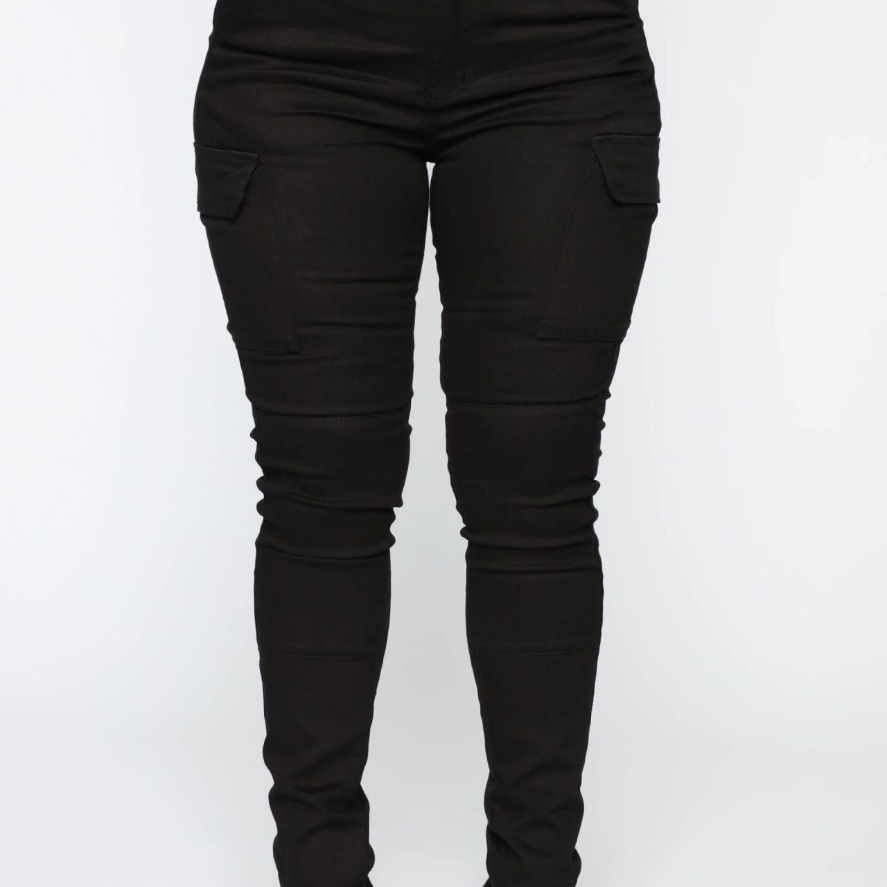 Black high-waisted cargo pants from Casual Skinny Stretch Belt Sports collection