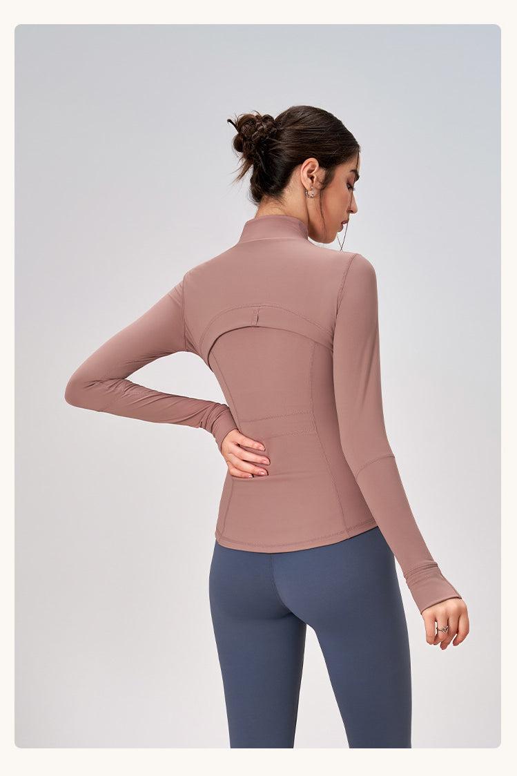 Winter Zipped Stand Collar Slim Fit Sports Outdoor Long Sleeve Yoga