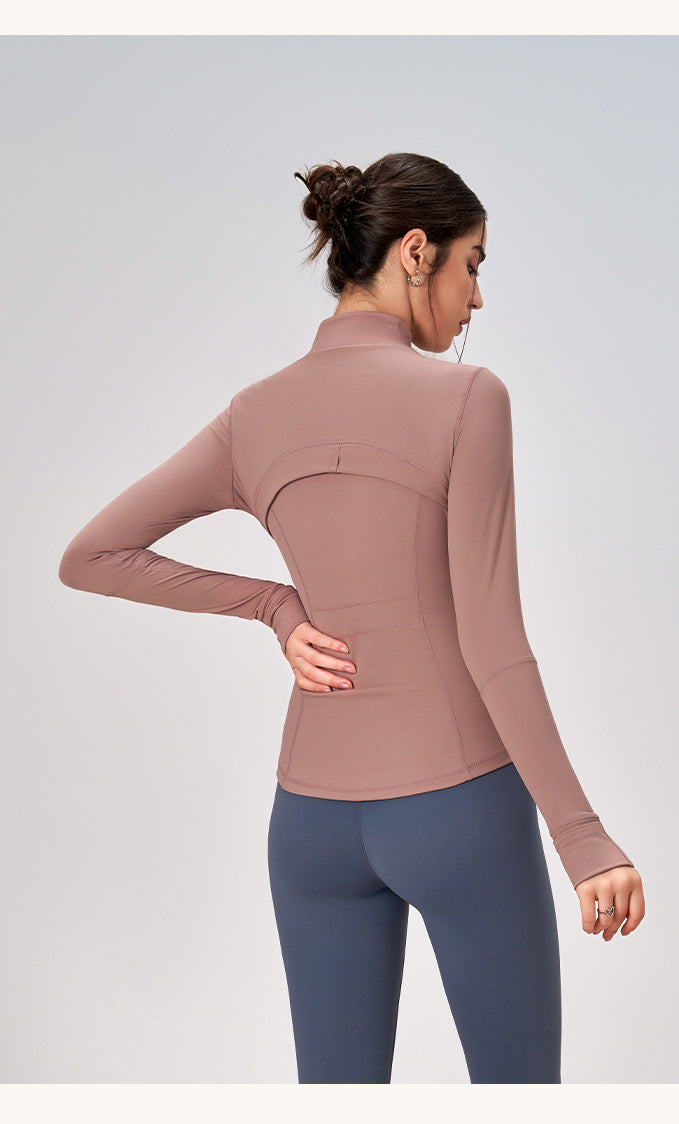 Winter Zipped Stand Collar Slim Fit Sports Outdoor Long Sleeve Yoga