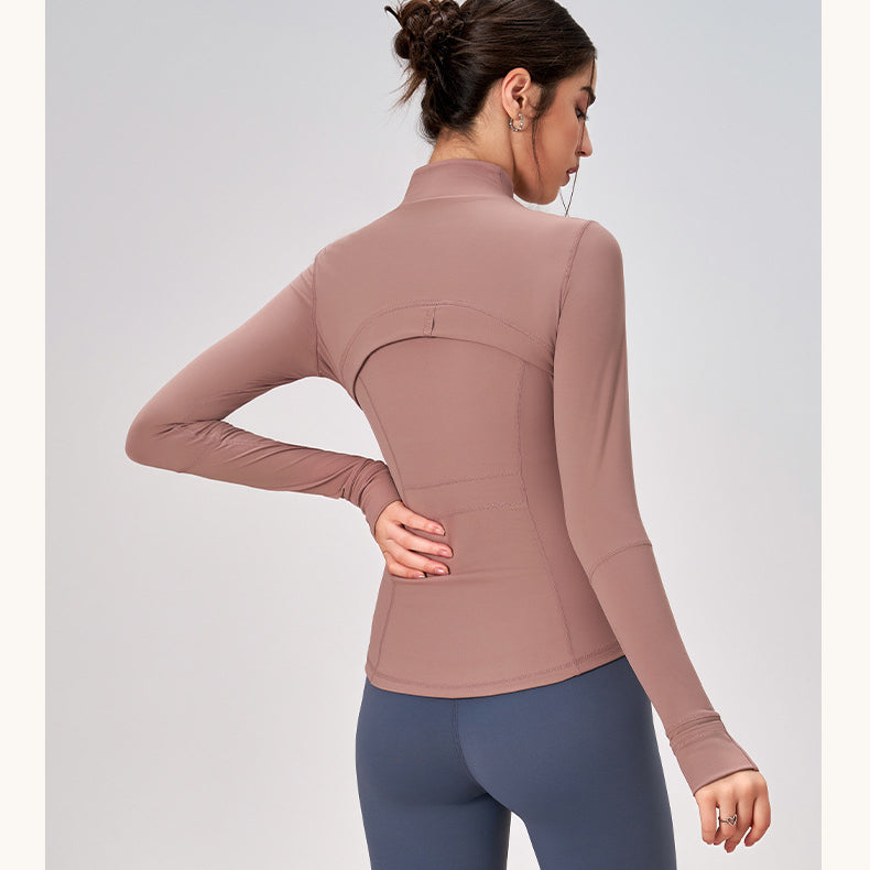 Winter Zipped Stand Collar Slim Fit Sports Outdoor Long Sleeve Yoga