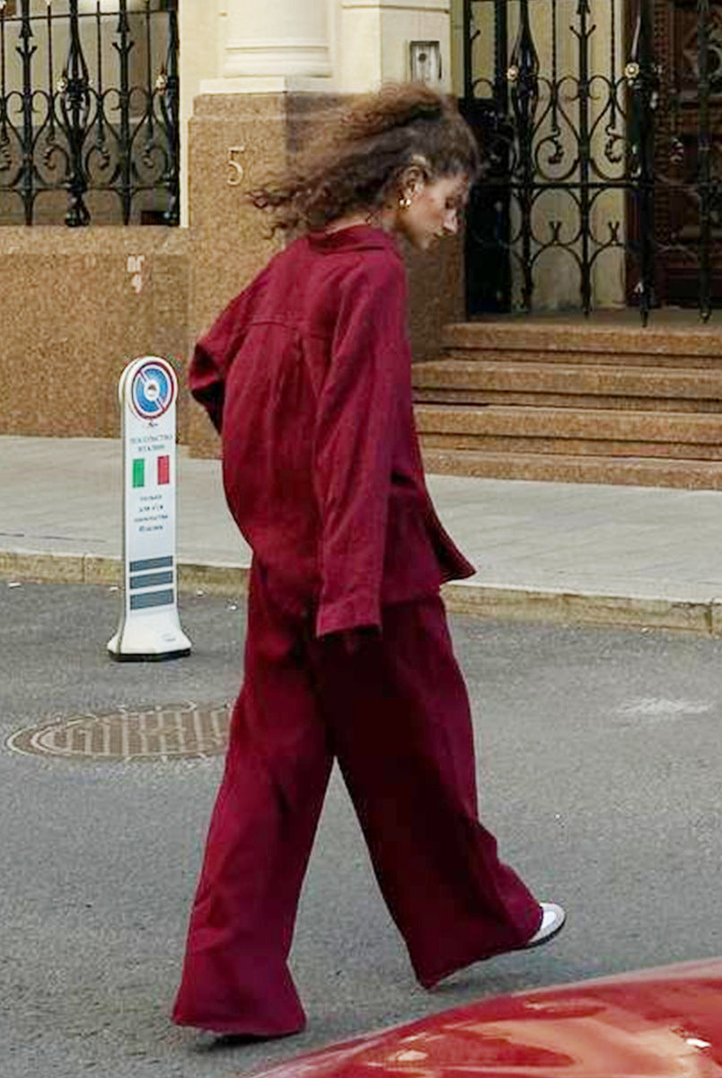 Maroon corduroy suit from the Cotton Shirt Trousers Casual Sets collection, langry fashion ملابس