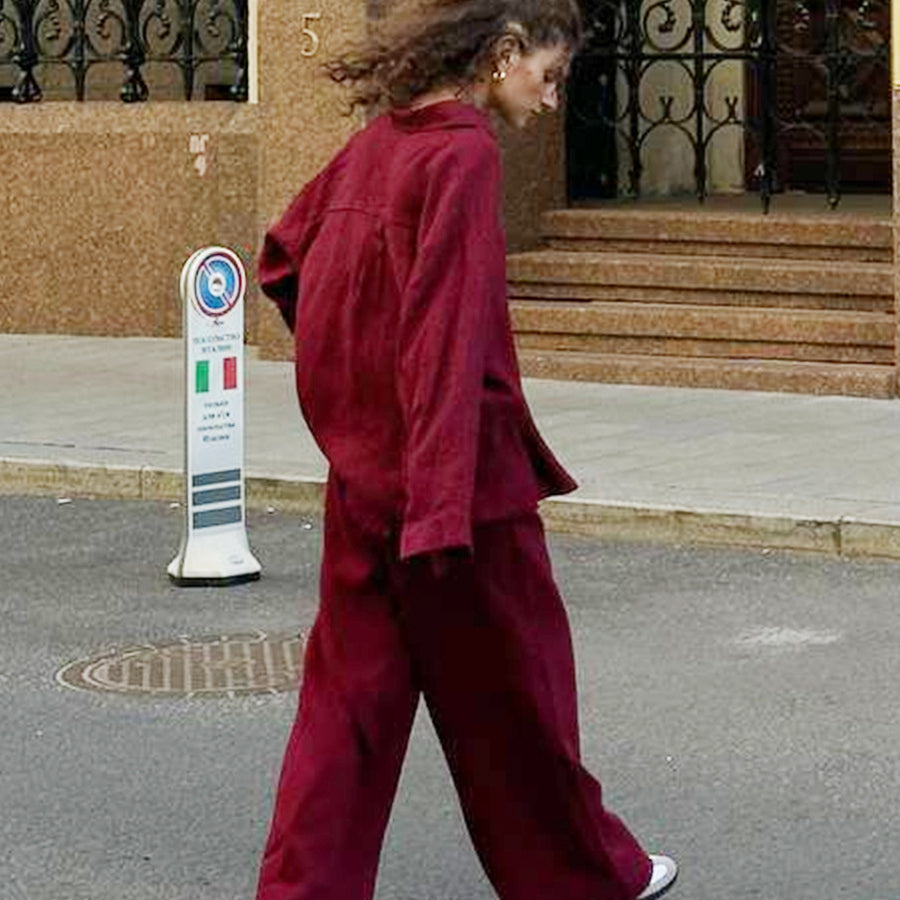 Maroon corduroy suit from the Cotton Shirt Trousers Casual Sets collection, langry fashion ملابس