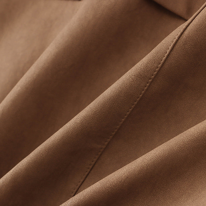 Wrinkled brown fabric detail from high-quality casual leather coat for fashionable ملابس