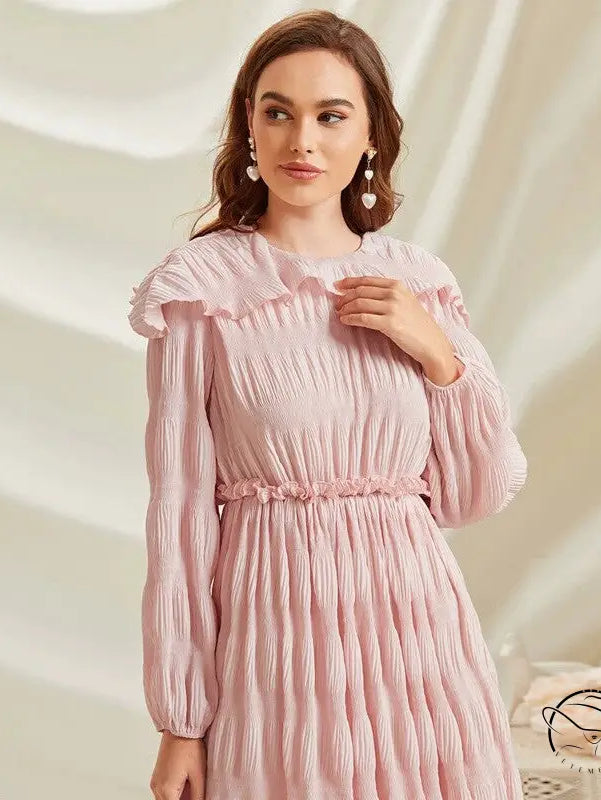 French Sweet Lace Collar long sleeve lavender ruffled dress with pleats