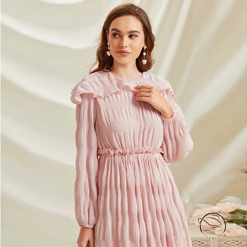 French Sweet Lace Collar long sleeve lavender ruffled dress with pleats