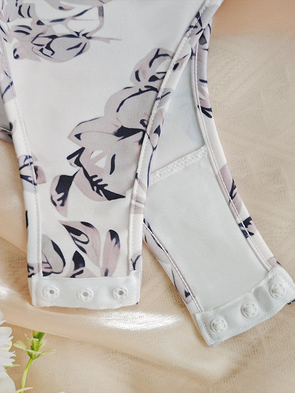 Floral-patterned bodysuit with snap closure from Cute Boning Vintage Corset, perfect for ملابس fashion
